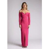 Vesper Women's Bardot Long Sleeve Maxi Dress in Cerise | Size: 14