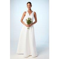 Coast Women's Satin Plunge V Neck Maxi Wedding Dress with Back Bow Detail in Ivory | Size: 10