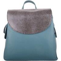 VALITA Women's Smooth Genuine Leather Backback Rucksack with Snakeskin Flap Panel in Aqua