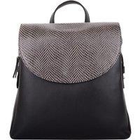 VALITA Women's Smooth Genuine Leather Backback Rucksack with Snakeskin Flap Panel in Black
