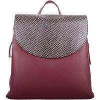 VALITA Women's Smooth Genuine Leather Backback Rucksack with Snakeskin Flap Panel in Burgundy