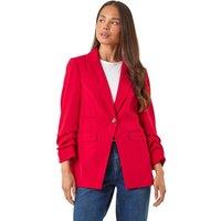 Roman Women's Petite Ruched Buttoned Blazer in Red | Size: 14