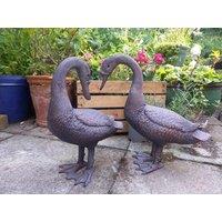 Inspirational Gifting Pair of Geese Sculptures Garden Ornament in Bronze