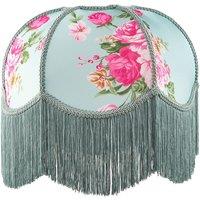 Happy Homewares Duck Egg & Pink Rose Victorian Lamp Shade with Embroidered Trims in Duck Egg Blue | Size: 14 inches