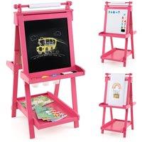 Costway 3-in-1 Double-sided Art Easel Foldable Easel Wooden Drawing Board in Pink