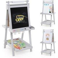 Costway 3-in-1 Double-sided Art Easel Foldable Easel Wooden Drawing Board in Grey
