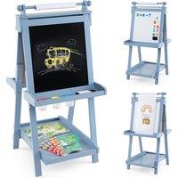 Costway 3-in-1 Double-sided Art Easel Foldable Easel Wooden Drawing Board in Blue