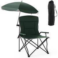 Gymax Camping Chair With Umbrella Folding Lawn Chair With Carrying Bag in Green
