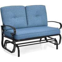 Gymax 2 Seats Outdoor Swing Glider Chair Patio Rocking Loveseat With Cushion in Blue