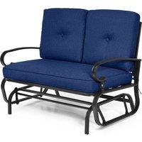 Gymax 2 Seats Outdoor Swing Glider Chair Patio Rocking Loveseat With Cushion in Navy
