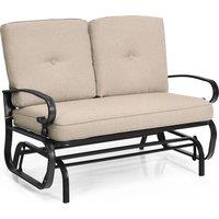 Gymax 2 Seats Outdoor Swing Glider Chair Patio Rocking Loveseat With Cushion in Beige