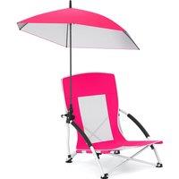 Gymax Portable Beach Umbrella Chair for Adults Folding Camping Chair With Adjustable Parasol in Pink