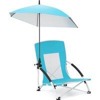 Gymax Portable Beach Umbrella Chair for Adults Folding Camping Chair With Adjustable Parasol in Blue