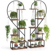 Costway 2 Pack 6-Tier Metal Plant Stand Heart-Shape Ladder Plant Shelves-Natural in Natural