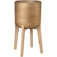 Primrose Metallic Concrete Round Planter with Wooden Stand in Bronze 38cm in Metallics