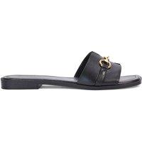 XY London Women's 'Lesley' Square Toe Flat Slider Sandals With Gold Hardware in Black | Size: 5