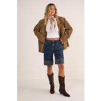 NastyGal Women's Denim Turn Up Jorts in Indigo | Size: 8