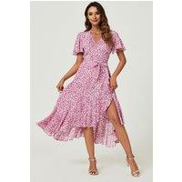 FS Collection Women's Floral Print Midi Wrap Dress In Pink | Size: XS