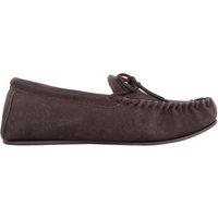 SNUGRUGS Men's George, Suede Moccasin Slippers with Checked Cotton Inner & Rubber Sole in Brown | Size: 8