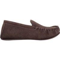 SNUGRUGS Men's Leo, Suede Loafer Moccasin Slippers with Checked Cotton Inner & Rubber Sole in Brown | Size: 8