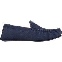 SNUGRUGS Men's Leo, Suede Loafer Moccasin Slippers with Checked Cotton Inner & Rubber Sole in Navy | Size: 7
