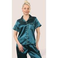 ELAINA FASHION Women's Satin Short Sleeve in Teal | Size: 10