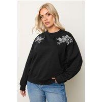 Yours Women's Embroidered Crew Neck Sweatshirt in Black | Size: 26-28
