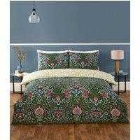Rapport Home Heritage Flora Microfibre Reversible Duvet Cover Set with Pillowcase in Navy | Size: King