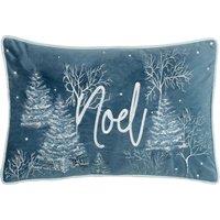 Furn Arcticus Noel Embroidered Piped Velvet Cushion in Blue | Size: 30 cm x 50 cm