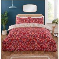 Rapport Home Harrow Microfibre Floral Reversible Duvet Cover Set with Pillowcase in Red | Size: Double