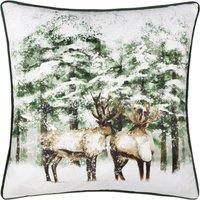 Furn Classic Reindeer Velvet Piped Cushion in Green | Size: 43 cm x 43 cm