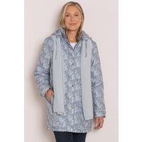 Anna Rose Women's Leaf Printed Coat With Scarf in Grey | Size: XL