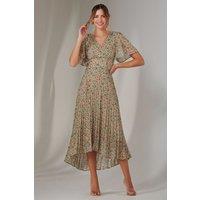 Jolie Moi Women's Charlotte Pleated Chiffon Midaxi Dress in Medium Beige | Size: 18