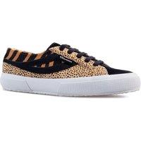Superga Women's Cheetah & Zebra Print Cowhide Leather Trainers in Black | Size: 2.5