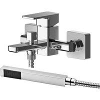Balterley Wall Mount Square Bath Shower Mixer Tap with Shower Kit Chrome in Silver