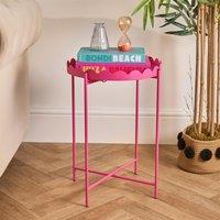 OHS Scallop Edge Coffee Table Decorative Side Table with Metal Frame in Bright Pink