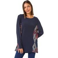 Roman Women's Side Printed Stretch Tunic Top in Midnight | Size: 16