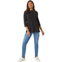 Roman Women's Crochet Knit Tunic Stretch Top in Black | Size: 12