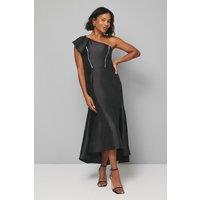 Wallis Women's One Shoulder Ruffle Tiered Dress in Black | Size: 12