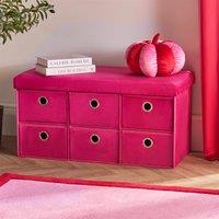 OHS Storage Cube Unit 6 Draw Ottoman Space Saving Velvet Chest Shoe Organiser in Pink