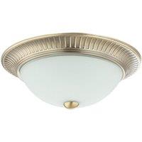Happy Homewares Traditional Metal Flush Ceiling Light Fitting with Opal Glass Diffuser in Metallic Gold | Size: 13 inches
