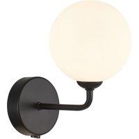Happy Homewares Contemporary Chic Light Fitting with Opal White Globe Glass Shade in Black