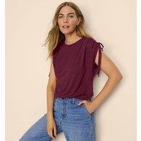 Lands' End Women's Linen Blend Ruched Sleeve Top in Burgundy | Size: 16-18