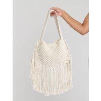 South Beach Women's Fringe Detail Shoulder Bag in White