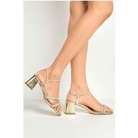 Miss Diva Women's Silas Diamante Embellished Wide Fit Block Heel Sandals in Gold | Size: 4