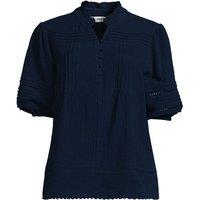 Lands' End Women's Ladder Trim Cheesecloth Popover Blouse in Navy | Size: 16-18
