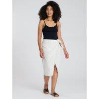 South Beach Women's Stripe Linen Blend Fringe Wrap Skirt in Cream | Size: 14
