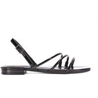 XY London Women's 'Mary' Flat Slingback Sandals With Square Toe in True Black | Size: 7