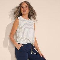 Lands' End Women's Linen Blend Sleeveless Ruffle Top | Size: 20