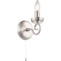 Happy Homewares Traditional Wall Light Fitting with Scroll Arm & Pull Switch in Metallic Silver